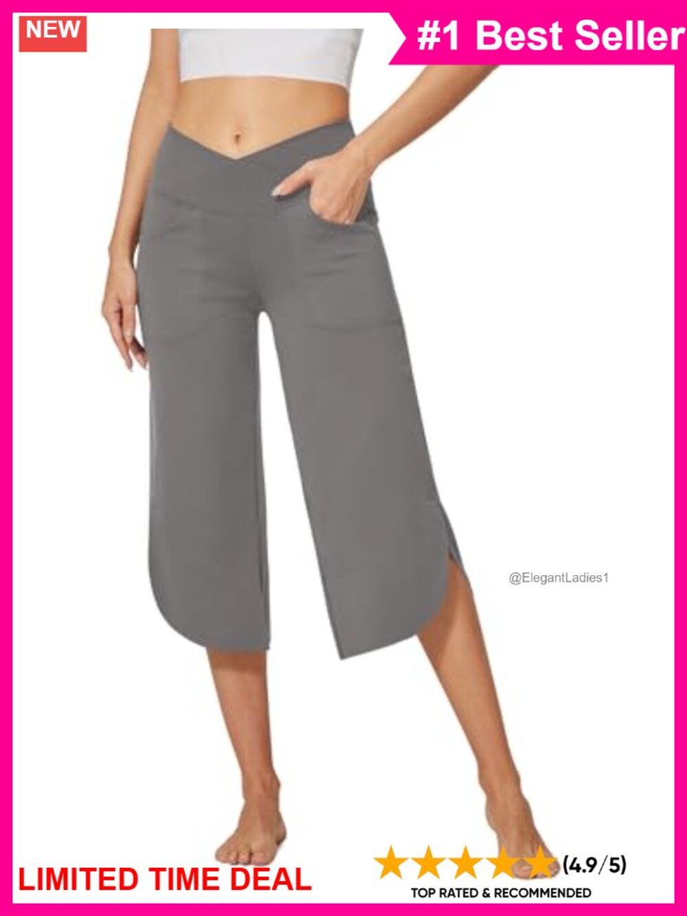 Wide Leg Capri Yoga Pants with Pockets High Rise Cropped